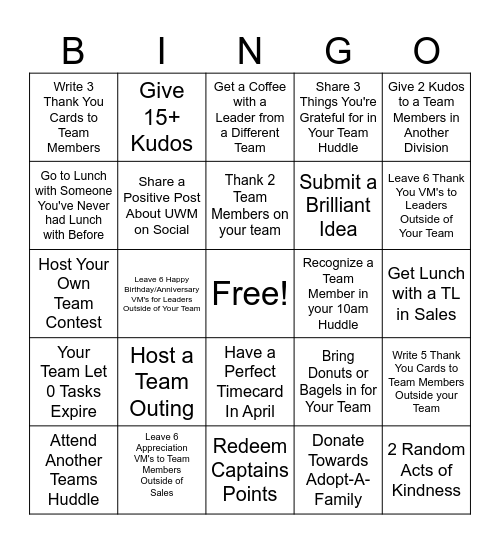 April Bingo Card