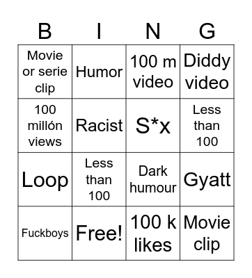 YouTube shorts Bingo Card