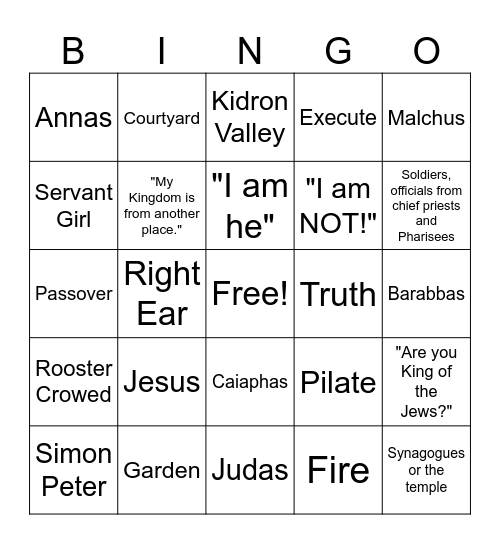 John 18 Bingo Card