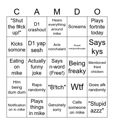 Cams bingo Card