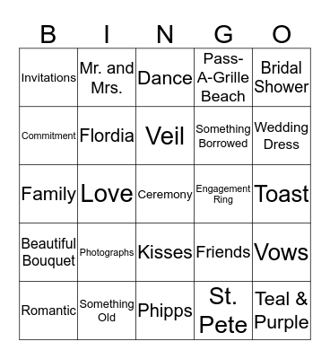 Bridal Bingo Card