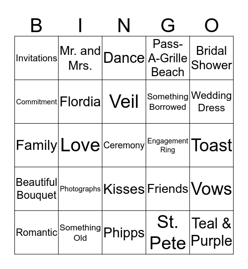 Bridal Bingo Card