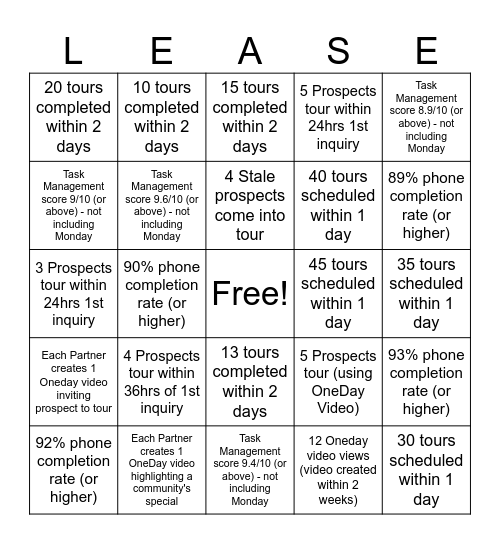 Close the Deal Bingo Card
