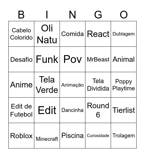 YouTube shorts Bingo Card