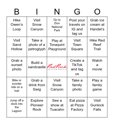 Red Rock Vacation Rentals Bingo Card