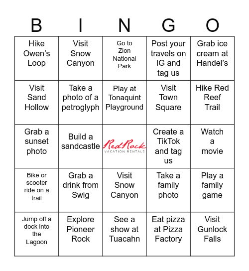 Red Rock Vacation Rentals Bingo Card