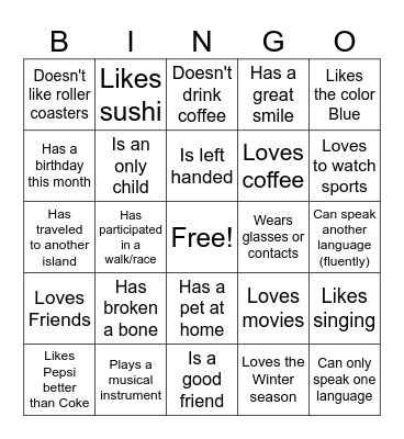 Get To Know Your Peer Bingo! Bingo Card