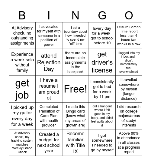 College Application Lab S25 Bingo Card