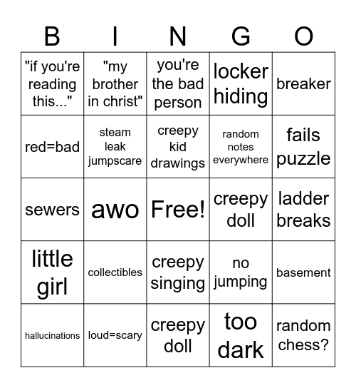 Random Horror Games Bingo! Bingo Card
