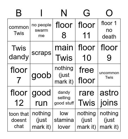 dandy thing Bingo Card