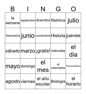 El calendario Bingo Card