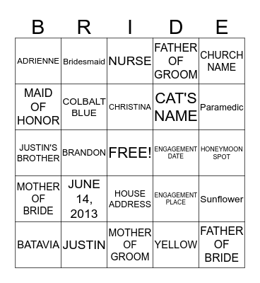 CHRISTINA & JUSTIN Bingo Card