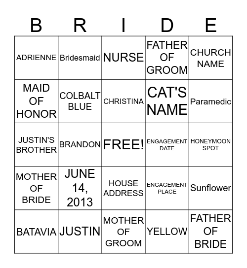 CHRISTINA & JUSTIN Bingo Card