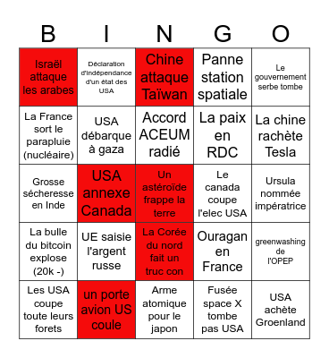 Géopolitique 2025 Bingo Card