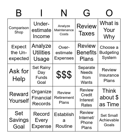 CUD BUDGET BINGO Mar 16-May 24 Bingo Card