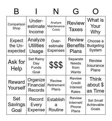 CUD BUDGET BINGO 3/16-5/24/25 Bingo Card