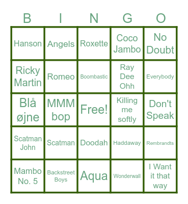 90'er bingo Card