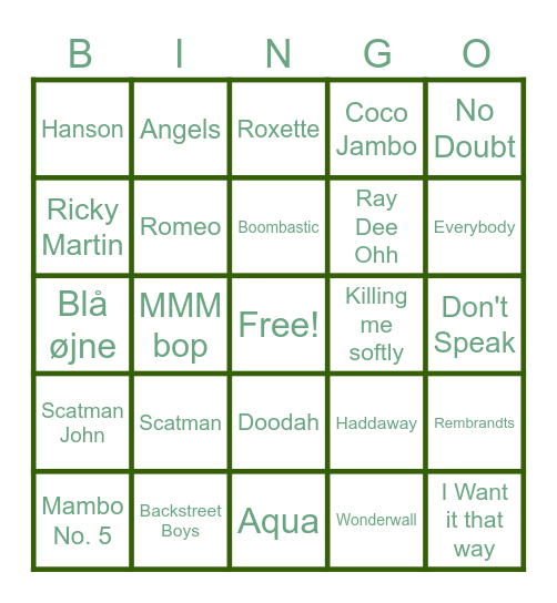 90'er bingo Card