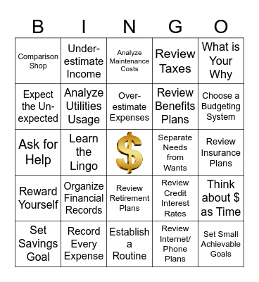 CUD BUDGET BINGO Card