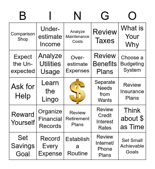 CUD BUDGET BINGO Card