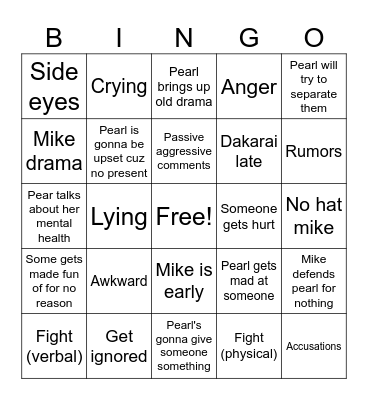 Pearl's party Bingo Card