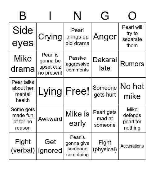 Pearl's party Bingo Card
