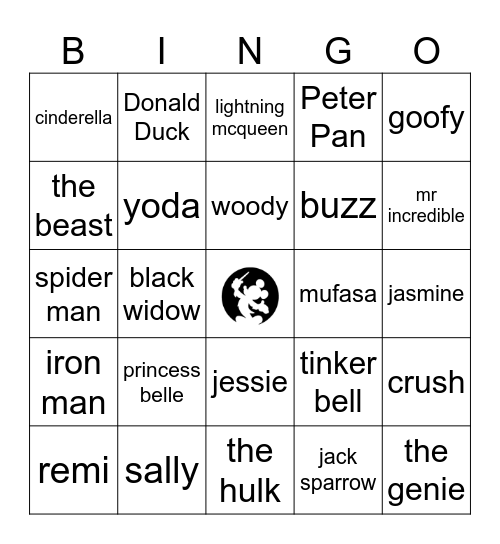 Disneyland Character Bingo Card