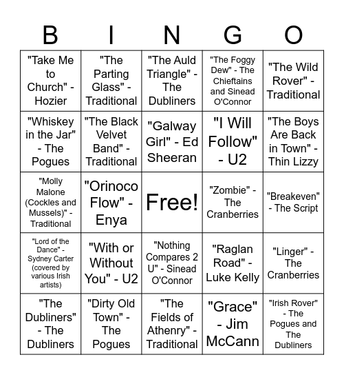 Saint Patricks Day Bingo Card