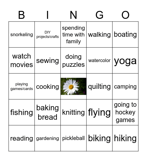 PEO Hobby Bingo Card
