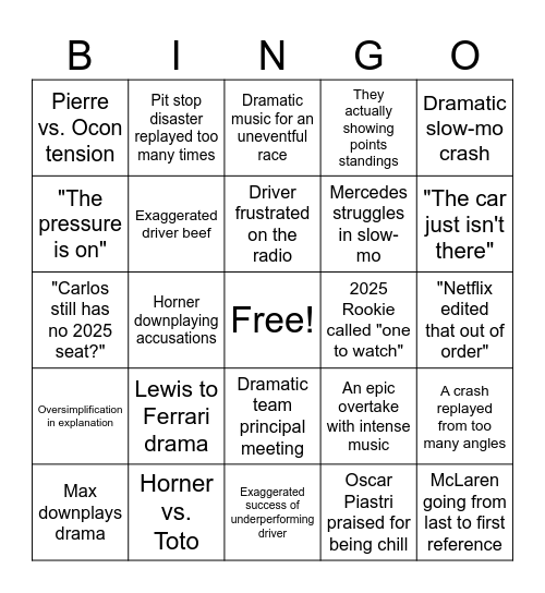 DTS Season 7 Bingo Card