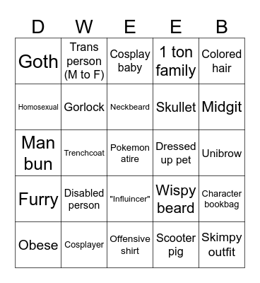 People watching Bingo Card