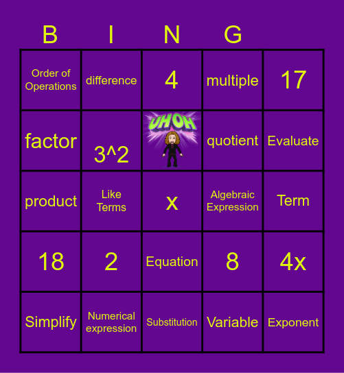 Expressions Bingo Card