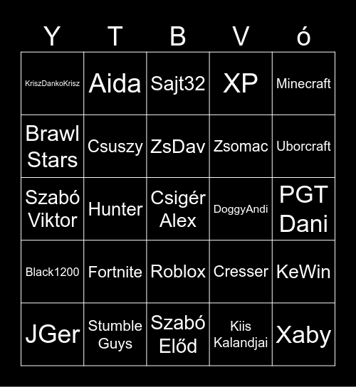 Magyar Youtuberek Bingo Card