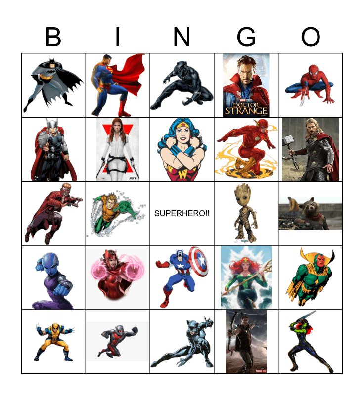 SUPER HERO Bingo Card SUPER HERO Bingo Card