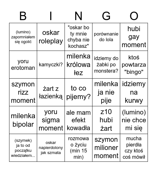 bingo anonimowe Bingo Card