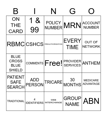 CERNER REGISTRATION Bingo Card