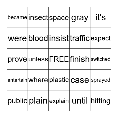 Week 4 Spelling Bingo Card