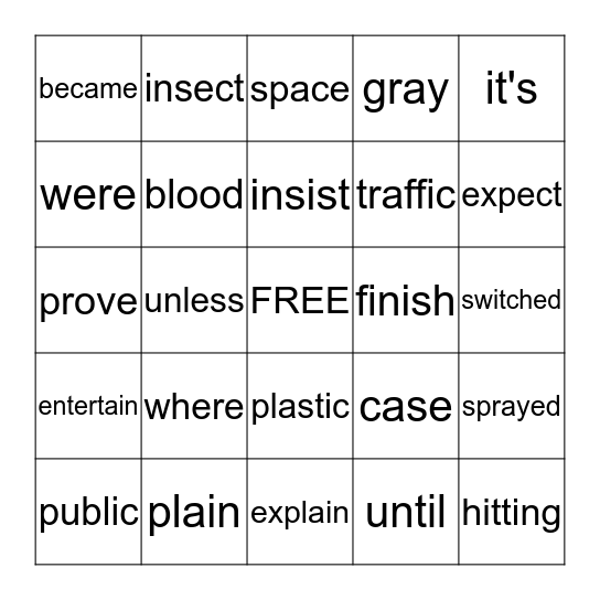 Week 4 Spelling Bingo Card