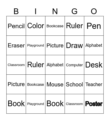 School things Bingo Card