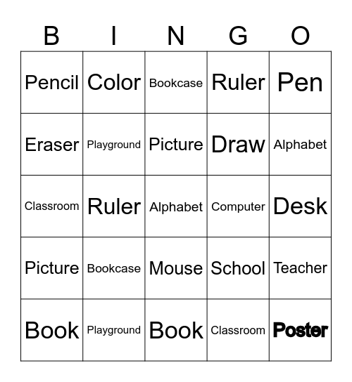 School things Bingo Card