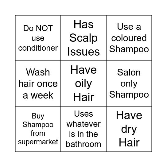 Shampoo and Basin Bingo Card