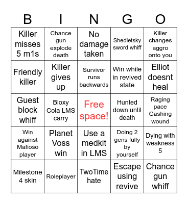 Forsaken Roblox Two Time bingo Card