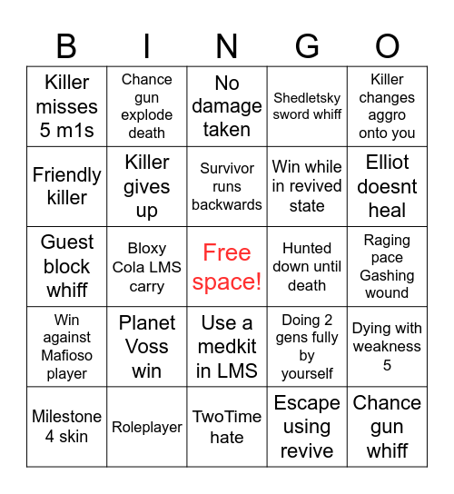 Forsaken Roblox Two Time bingo Card