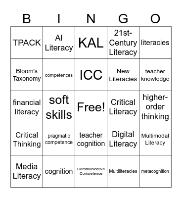 Literacies, Competences (Lecture 5) Bingo Card