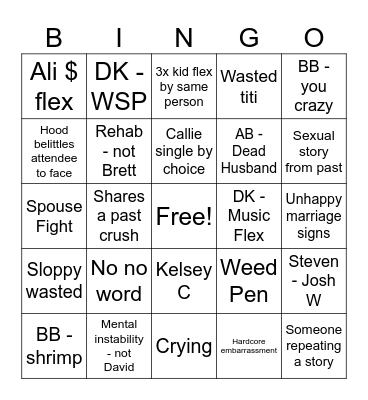Reunion Bingo Card