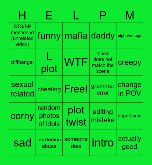 kpop video fanfiction Bingo Card