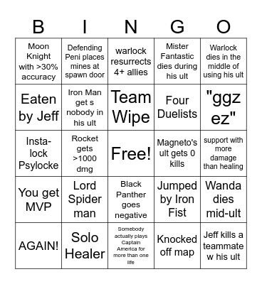 Rivals Bingo Card