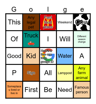 Google maps bingo Card
