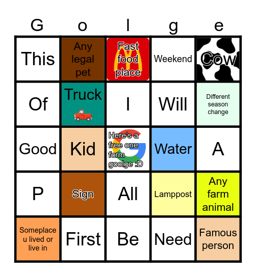Google maps bingo Card