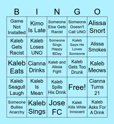 Cianna Birthday Party Bingo Card